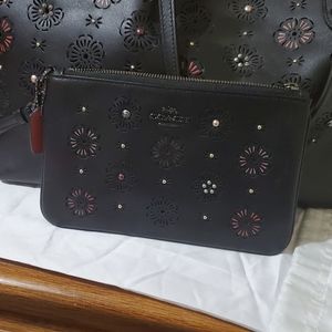 Coach Tea Rose purse and matching wristlet